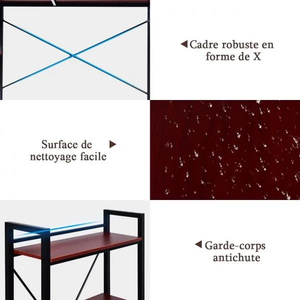 Table de Bureau avec Etagère Ajustable Capacité de Support 110kg 120,5 x 61 x 122cm Brun
