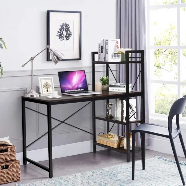 Table de Bureau avec Etagère Ajustable Capacité de Support 110kg 120,5 x 61 x 122cm Marron