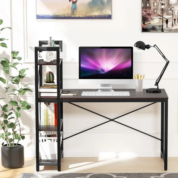 Table de Bureau avec Etagère Ajustable Capacité de Support 110kg 120,5 x 61 x 122cm Marron