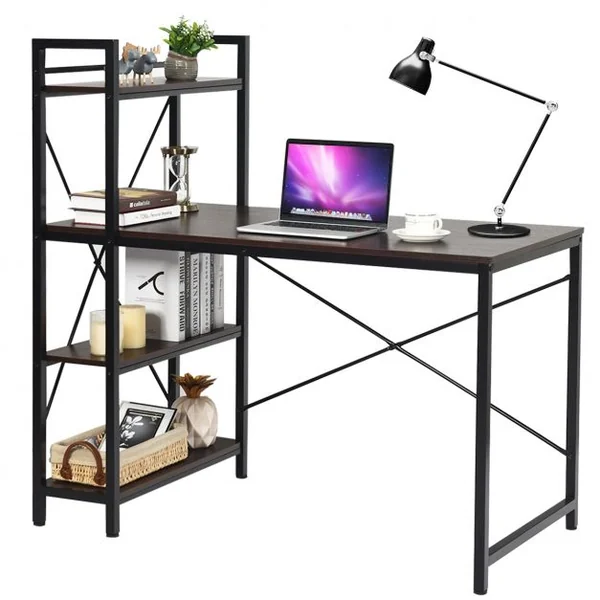 Table de Bureau avec Etagère Ajustable Capacité de Support 110kg 120,5 x 61 x 122cm Marron