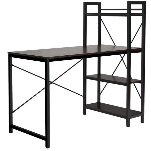 Table de Bureau avec Etagère Ajustable Capacité de Support 110kg 120,5 x 61 x 122cm Marron