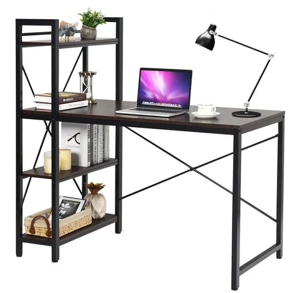 Table de Bureau avec Etagère Ajustable Capacité de Support 110kg 120,5 x 61 x 122cm Marron