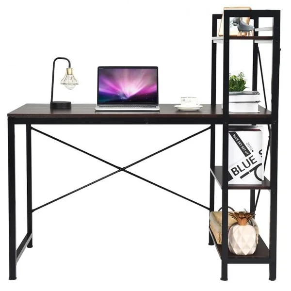 Table de Bureau avec Etagère Ajustable Capacité de Support 110kg 120,5 x 61 x 122cm Marron