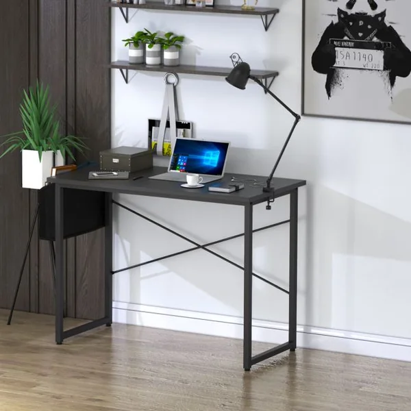 Table de Bureau de Travail avec Porte-documents Latéral 102x51x76CM Style Industriel Noir