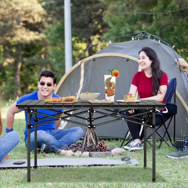 Table de Camping Pique-Nique Pliante en Aluminium 95x55x50 CM Table de Jardin Pliable 4 à 6 places avec Sac de Transport Noir