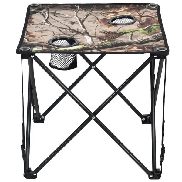 Table de Camping Pliable avec 2 Porte-gobelet Cadre en Acier avec Sac de Transport 47x47x45CM