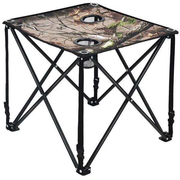 Table de Camping Pliable avec 2 Porte-gobelet Cadre en Acier avec Sac de Transport 47x47x45CM