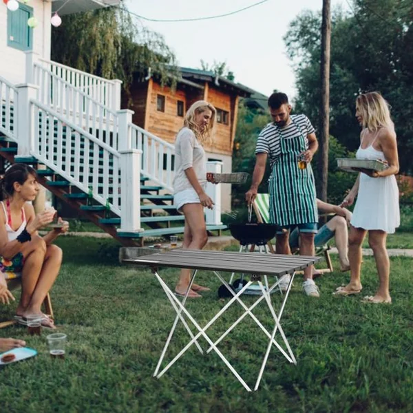 Table de Camping Pliable Table de Jardin avec Cadre en X Sac de Transport Capacité 25 KG en Aluminium 56x41x41cm Noir