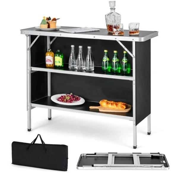 Table de camping pliante 110 x 38 x 88 cm en Aluminium Tissu Oxford 3 Étagères-Sac de Transport pour Pique-Nique Jardin Café/Noir