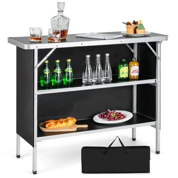 Table de camping pliante 110 x 38 x 88 cm en Aluminium Tissu Oxford 3 Étagères-Sac de Transport pour Pique-Nique Jardin Café/Noir