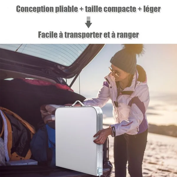 Table de Camping Pliante Compacte Réglable en Hauteur 2 Compartiments en tissu Oxford en Aluminium 120x60x54-70cm