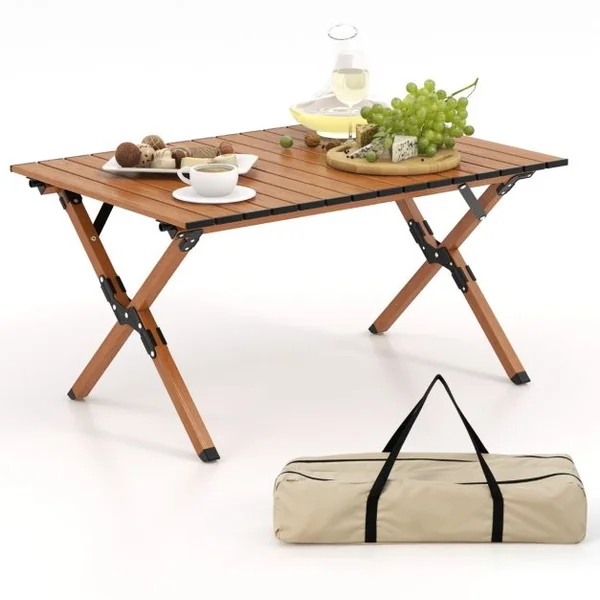 Table de Camping Pliante en Aluminium à Latte Enroulable 89x59x45 CM Table de Pique-Nique Portable avec Sac de Transport