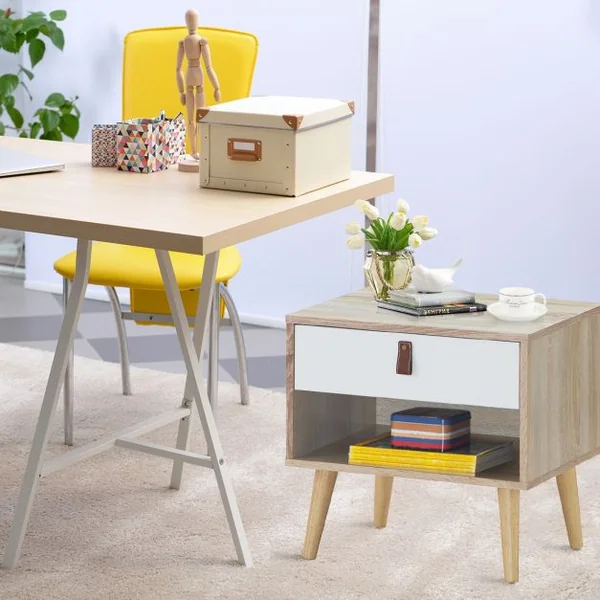 Table de Chevet avec 1 Tiroir et 1 Étagère Ouverte Table de Nuit Moderne Capacité 15 Kg en Mdf 50x39x48,5cm Naturel