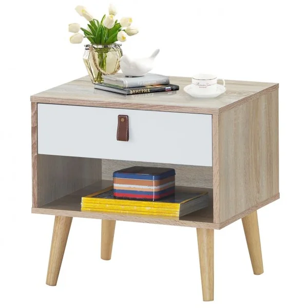 Table de Chevet avec 1 Tiroir et 1 Étagère Ouverte Table de Nuit Moderne Capacité 15 Kg en Mdf 50x39x48,5cm Naturel
