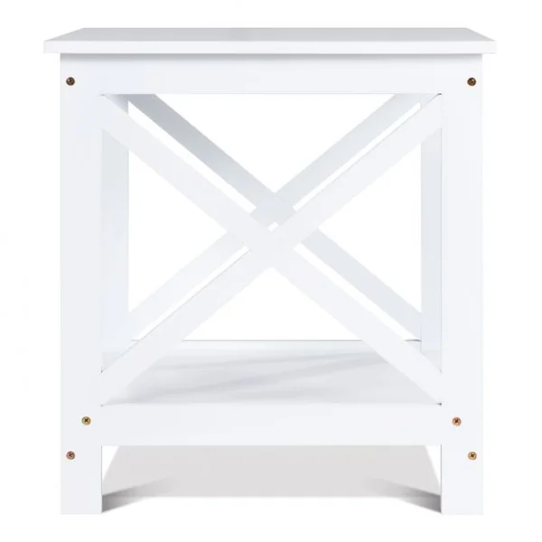 Table de Chevet avec 2 Etagères de Rangement 48 x 45 x 48CM Cadre en Forme de X Blanc