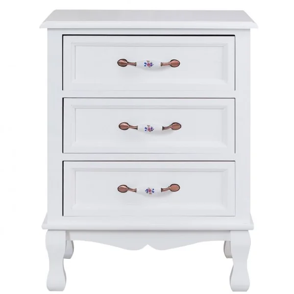 Table de chevet avec 3 tiroirs Meuble de rangement Table de nuit en bois de Paulownia et MDF, 58 x 38 x 65 cm, Blanc