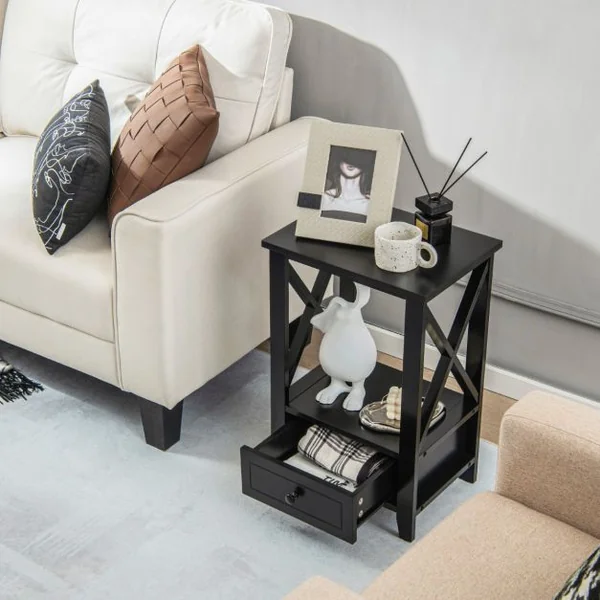 Table de Chevet avec Tiroir Inférieur et Étagère Table de Nuit 40 x 30 x 61,5 cm pour Salon Chambre Bureau Appartement Noir