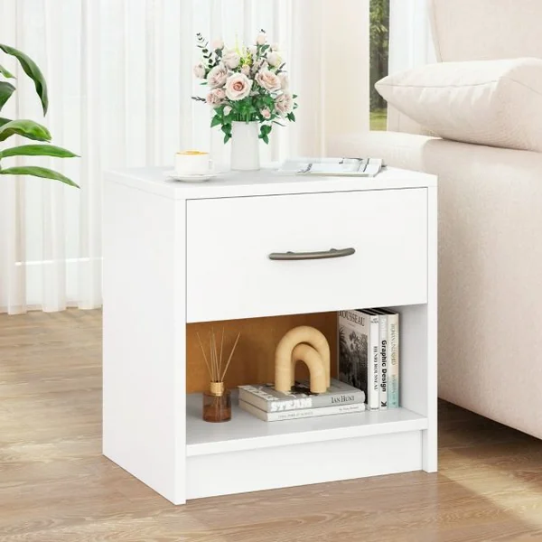 Table de Chevet avec Étagère de Rangement Ouverte Table Compacte 7 Couleurs au Choix