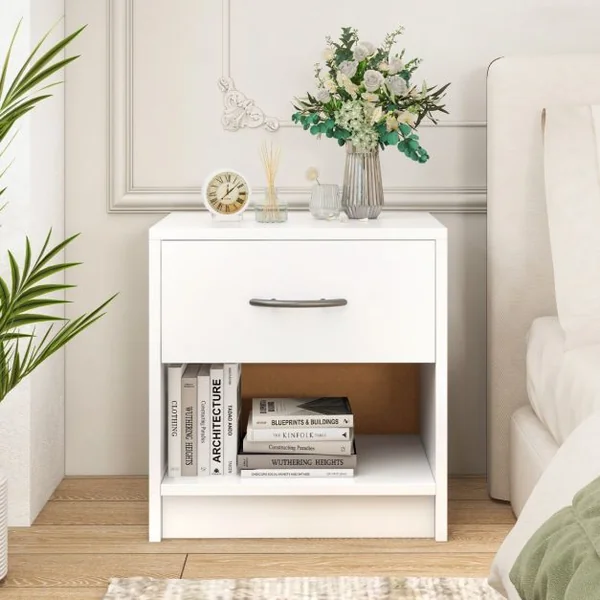Table de Chevet avec Étagère de Rangement Ouverte Table Compacte 7 Couleurs au Choix