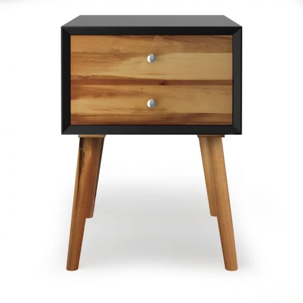 Table de Chevet en Bois avec 2 Tiroirs Table d'Appoint style Retro Multi-usages 40 x 40 x 59 cm