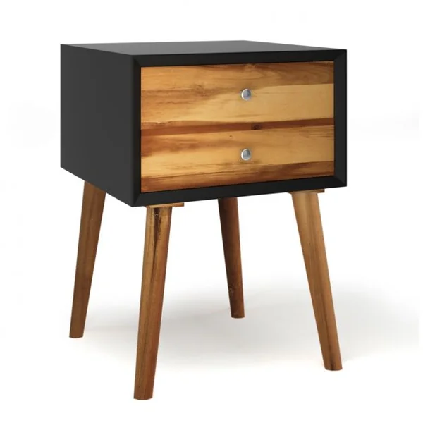 Table de Chevet en Bois avec 2 Tiroirs Table d'Appoint style Retro Multi-usages 40 x 40 x 59 cm