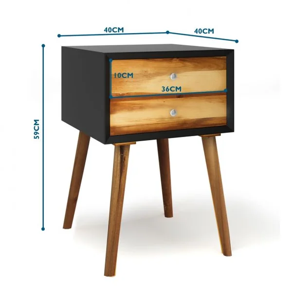 Table de Chevet en Bois avec 2 Tiroirs Table d'Appoint style Retro Multi-usages 40 x 40 x 59 cm