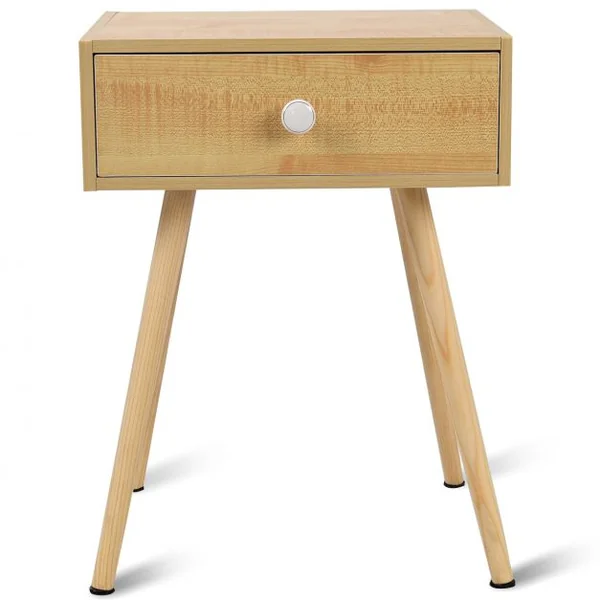 Table de Chevet en Bois satiné laqué de style Scandinave avec 1 tiroir 40 x 30 x 54,5 cm Couleur Naturel
