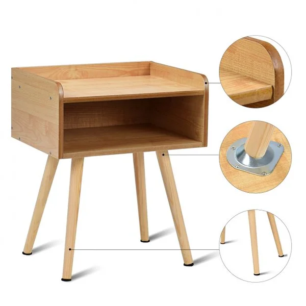 Table de Chevet en Bois Scandinave Laqué Satiné avec étagère en MDF avec rebords, 40 x 30 x 57.5 cm, Couleur Naturel
