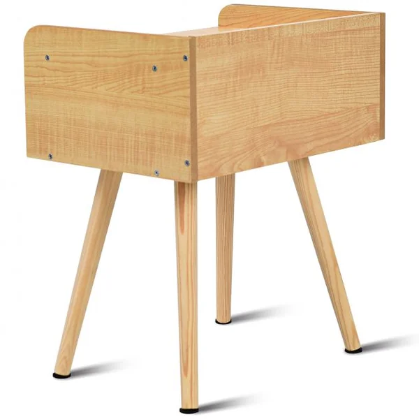 Table de Chevet en Bois Scandinave Laqué Satiné avec étagère en MDF avec rebords, 40 x 30 x 57.5 cm, Couleur Naturel