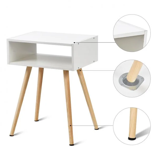 Table de Chevet en Bois Scandinave Laqué Satiné avec étagère en MDF Durable et Stable, 40 x 30 x 54 cm, Couleur Blanc