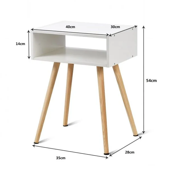 Table de Chevet en Bois Scandinave Laqué Satiné avec étagère en MDF Durable et Stable, 40 x 30 x 54 cm, Couleur Blanc