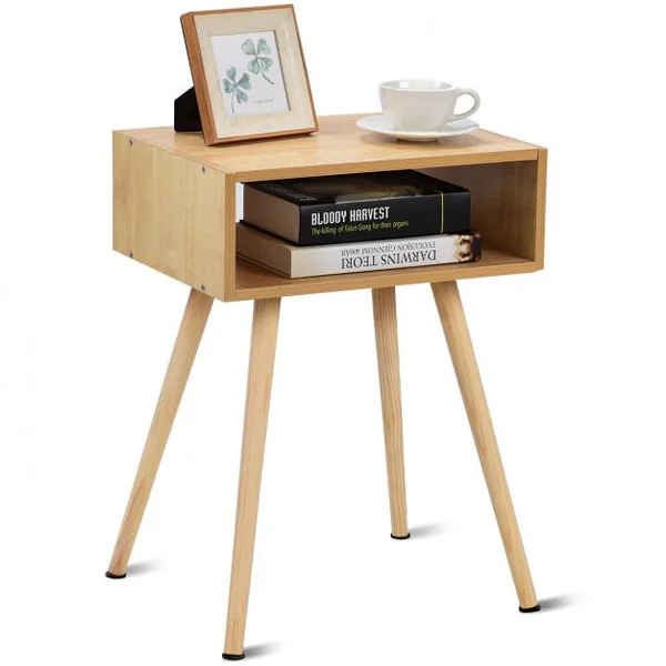 Table de Chevet en Bois Scandinave Laqué Satiné avec étagère en MDF Durable et Stable, 40 x 30 x 54 cm, Couleur Naturel