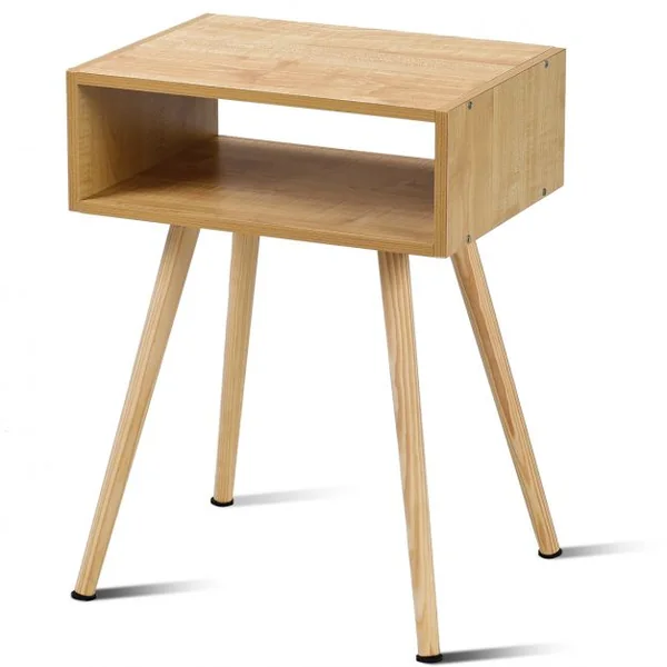 Table de Chevet en Bois Scandinave Laqué Satiné avec étagère en MDF Durable et Stable, 40 x 30 x 54 cm, Couleur Naturel