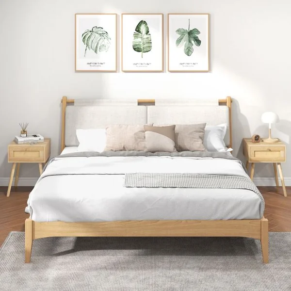 Table de Chevet en Rotin Table de Nuit Bois avec Tiroir et 4 Pieds en Pin Chevet de Lit pour Chambre Salon Style Naturel 40 x 40 x 55 cm