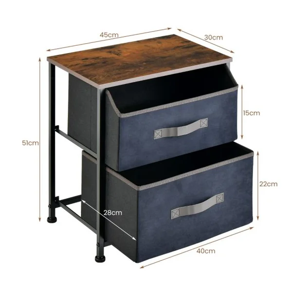 Table de Chevet Industrielle Table de nuit avec 2 Troirs en Tissu Bout de Canapé Cadre Méta pour Chambre Salon Bureau 45 x 30 x 51 cm