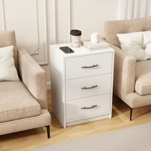 Table de Chevet Moderne avec Rangement Table de Nuit Compacte avec Kit Antibasculement Blanc