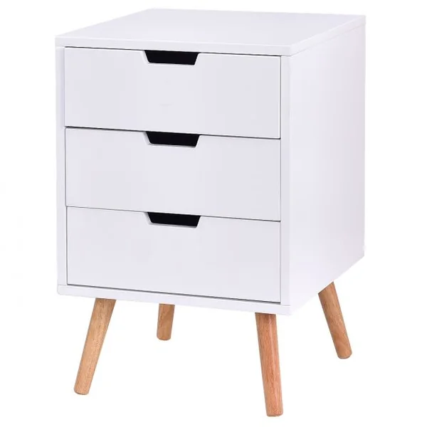Table de Chevet Scandinave à 3 Tiroirs de Rangement Table de Nuit Capacité 25 Kg en Chêne et Mdf 40x40x60cm Blanc