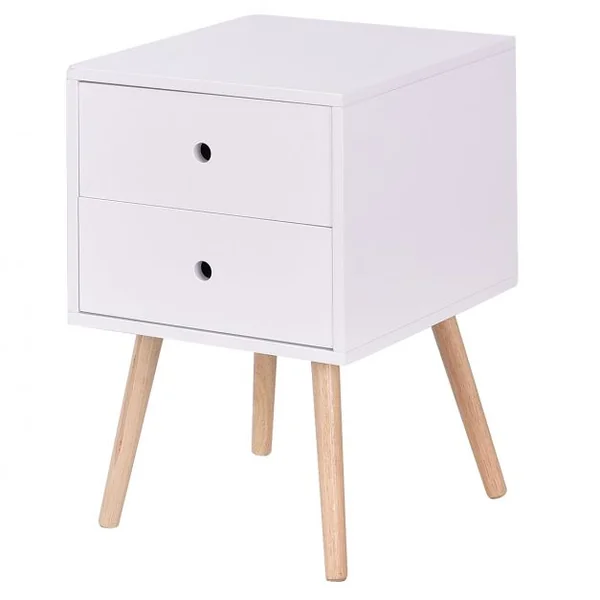 Table de Chevet Style Scandinave avec 2 Tiroirs pour Chambre Table D’appoint pour Salon en MDF 40x40x56cm Blanc