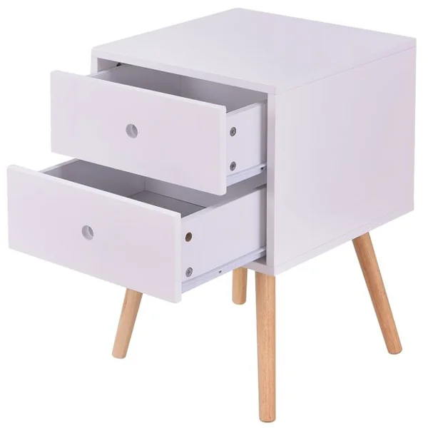 Table de Chevet Style Scandinave avec 2 Tiroirs pour Chambre Table D’appoint pour Salon en MDF 40x40x56cm Blanc