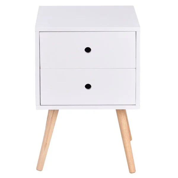 Table de Chevet Style Scandinave avec 2 Tiroirs pour Chambre Table D’appoint pour Salon en MDF 40x40x56cm Blanc