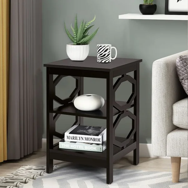 Table de Chevet Table d'Appoint à 3 Niveaux Table Basse Simple et Contemporain pour Chambre Salon 40x40x61cm Noir