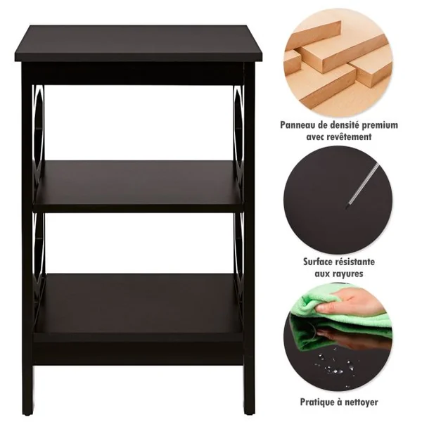 Table de Chevet Table d'Appoint à 3 Niveaux Table Basse Simple et Contemporain pour Chambre Salon 40x40x61cm Noir