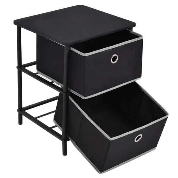Table de chevet Table de nuit Table d’appoint avec 2 paniers amovibles, en acier et MDF et PVC, 40 x 40 x 52 cm, Noir