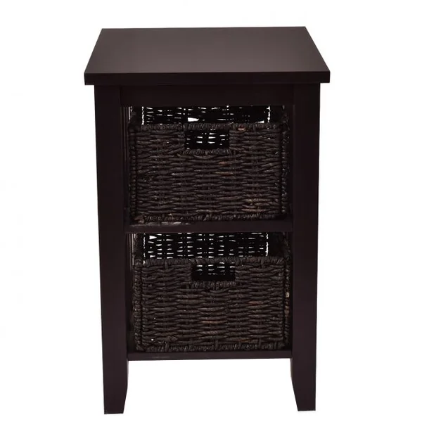 Table de chevet Table de nuit Table d’appoint avec 2 paniers amovibles, en bois de pin, 15 kg max, 51x42x64 cm, Marron