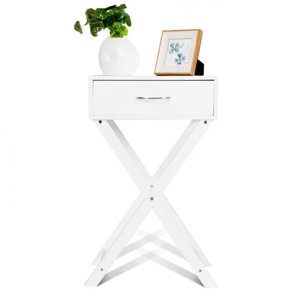 Table de chevet Table de nuit Table d’appoint Scandinave 1 tiroir avec pieds en forme de X en MDF 40x33x66,5cm Blanc