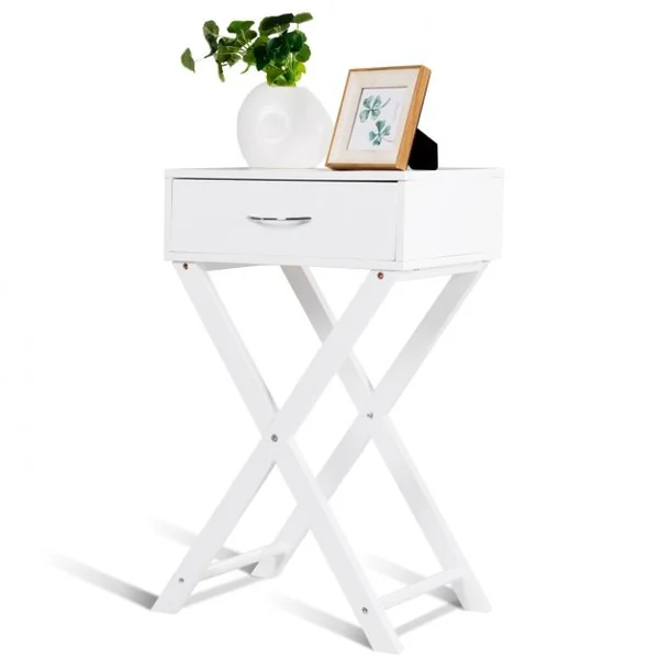 Table de chevet Table de nuit Table d’appoint Scandinave 1 tiroir avec pieds en forme de X en MDF 40x33x66,5cm Blanc
