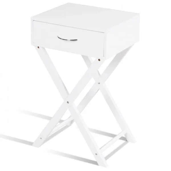 Table de chevet Table de nuit Table d’appoint Scandinave 1 tiroir avec pieds en forme de X en MDF 40x33x66,5cm Blanc