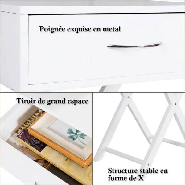 Table de chevet Table de nuit Table d’appoint Scandinave 1 tiroir avec pieds en forme de X en MDF 40x33x66,5cm Blanc