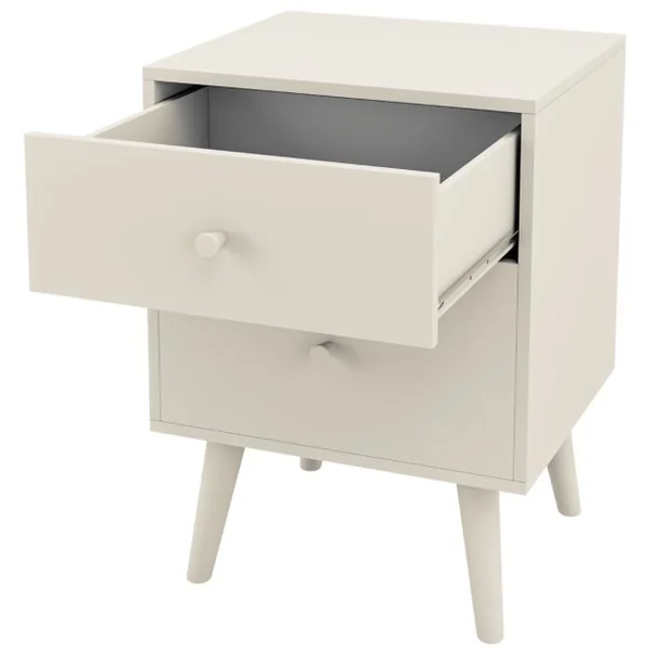 Table de Chevet Table de Nuit à 2 Tiroirs en Bois d’Hévéa Massif de Style Moderne 45 x 40 x 62 CM Naturel/Café/Blanc/Noir