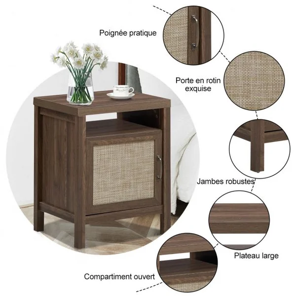 Table de Chevet Vintage Table de Nuit 49,3x44,5x62,2CM avec 1 Porte et Etagère Ajustable
